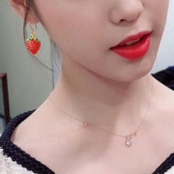 Red Rhinestone Strawberry Earrings Pave Strawberries Crystal Fruit Charms Gold - Picture 3 of 6